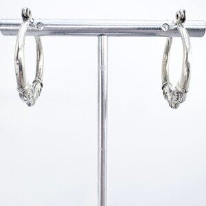 VTG Solid Sterling Silver 925 Ram Head Design Hoop Earrings Size 1" Length